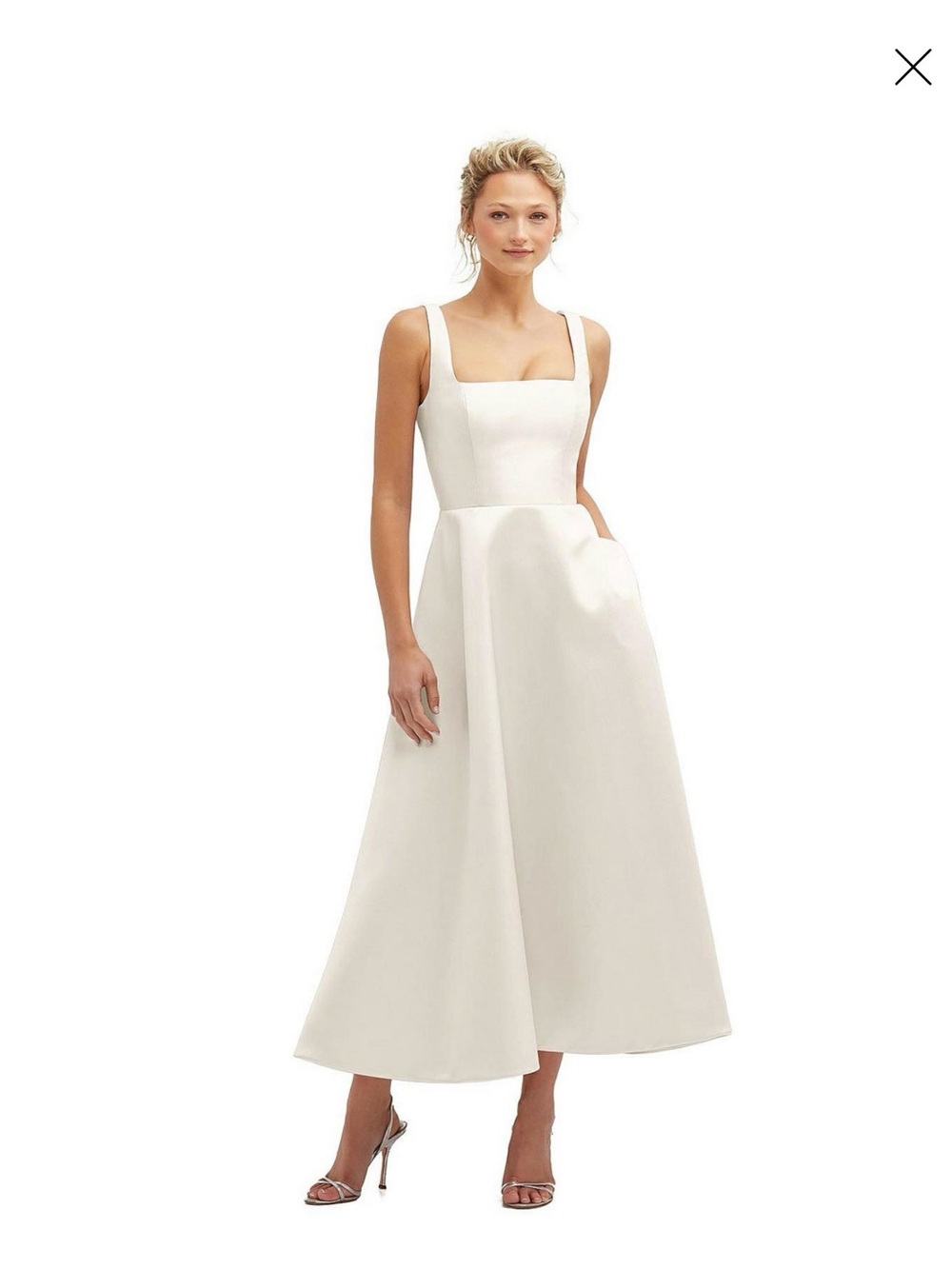 Elegant White Square-Neck Midi Dress